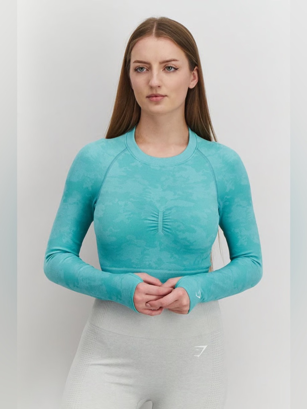 Gymshark Adapt Camo Seamless Long Sleeve Crop Top Size Large Teal
